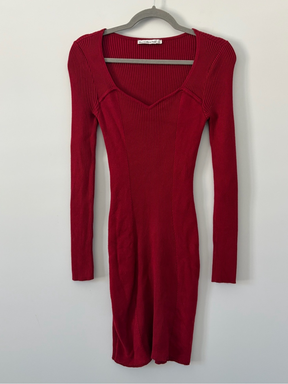 Abercrombie & Fitch Red Sweetheart Corset Ribbed Long Sleeve Sweater Dress S